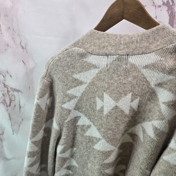 Frye Sweater Womens Large Beige Tan White Cardigan Aztec Gro Southwestern - Picture 6 of 9